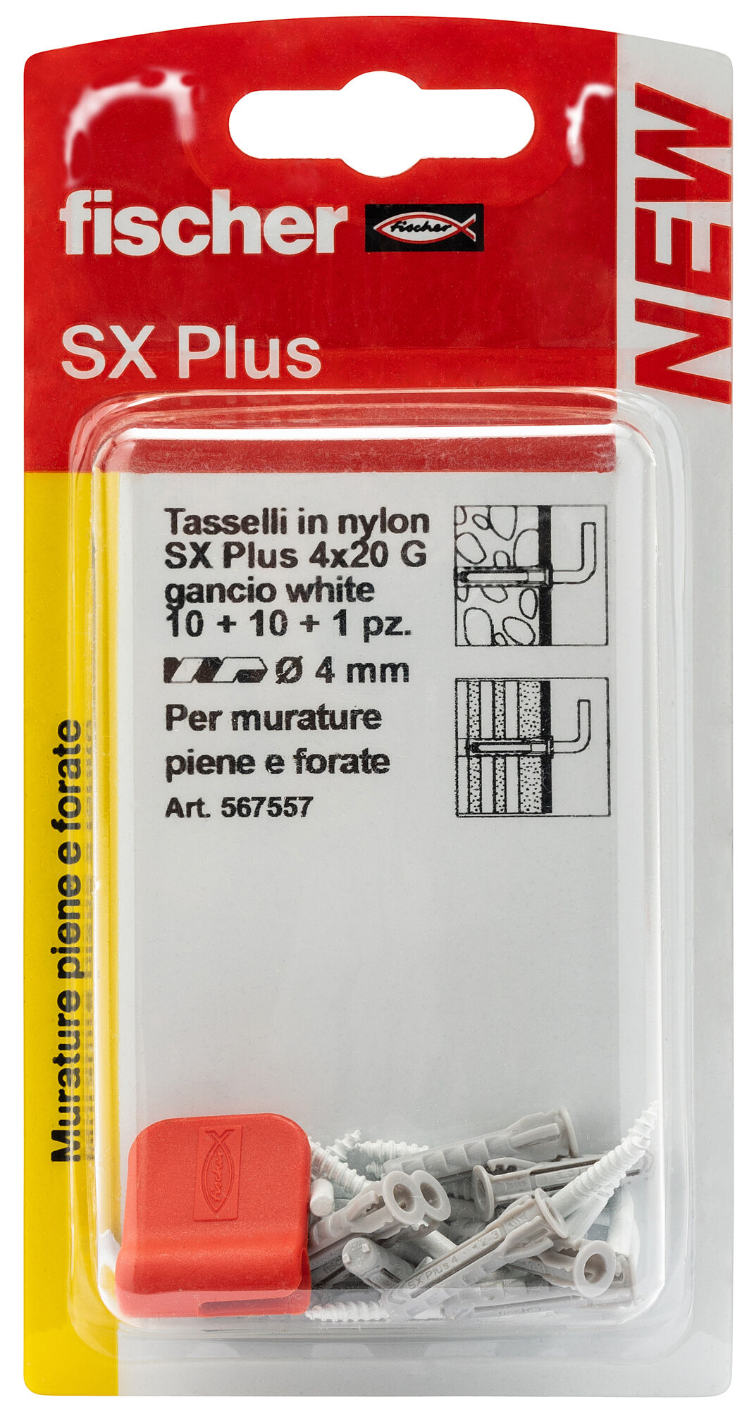 Confezione: "SX Plus 4x20 G Tassello con Gancio Bianco in Blister"