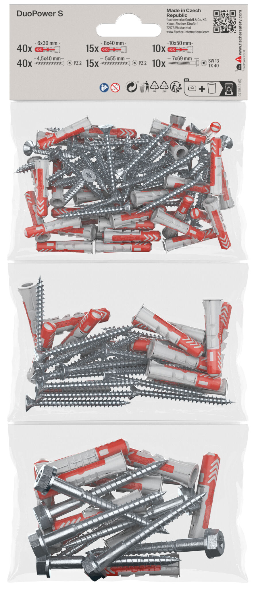 Packaging: "fischer DuoPower 6 / 8 / 10 S vidalı"
