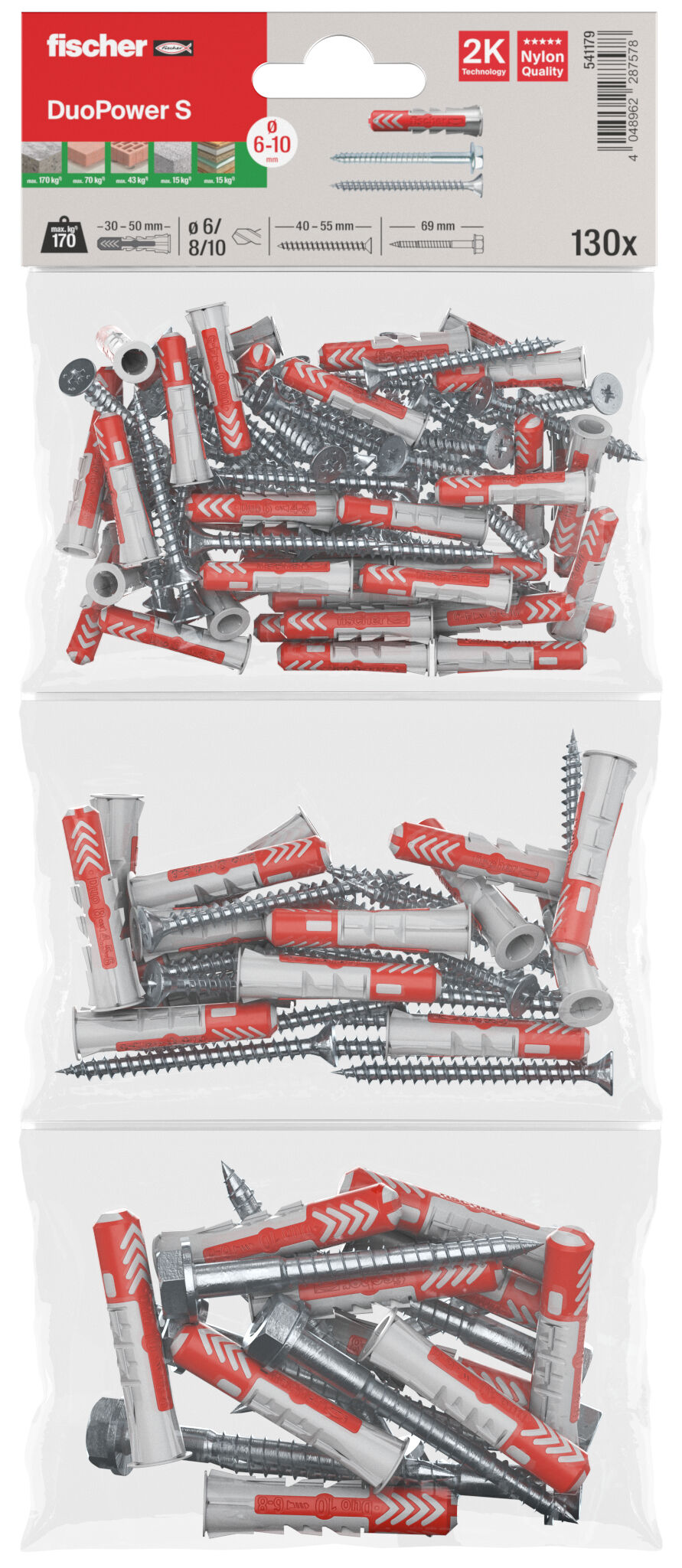 Packaging: "fischer DuoPower 6 / 8 / 10 S vidalı"