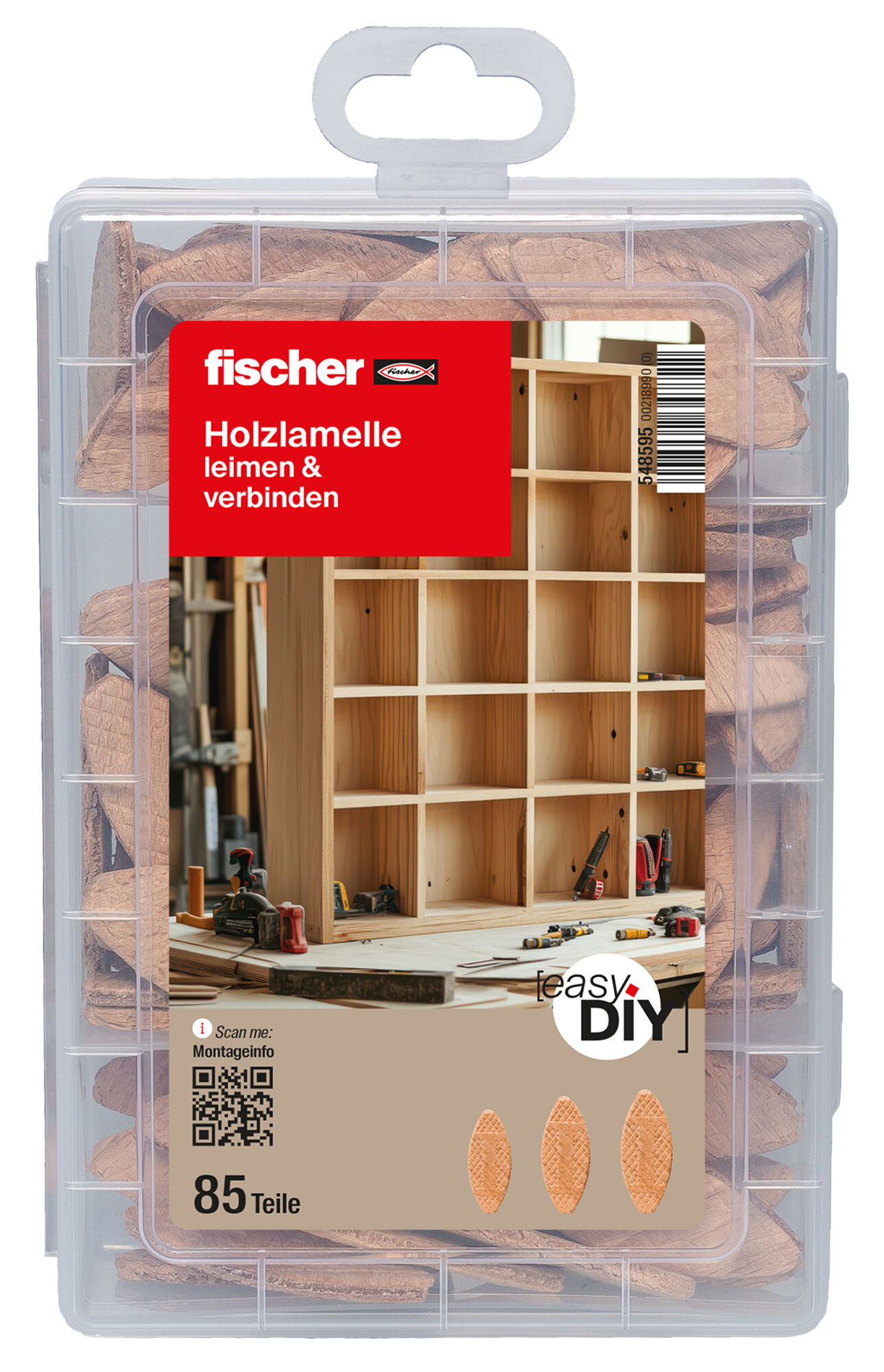 Verpackung: "fischer EasyDIY Box Holzlamelle (85 Teile)"