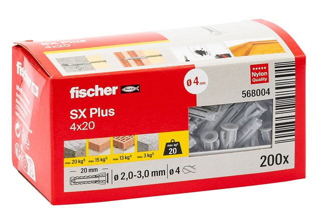 Packaging: "fischer Nailontulppa SX Plus 4 x 20"