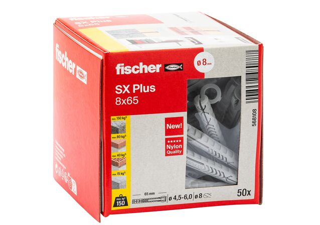 Emballasje: "fischer Nylonplugg SX Plus 8 x 65 (NOBB 60129876)"