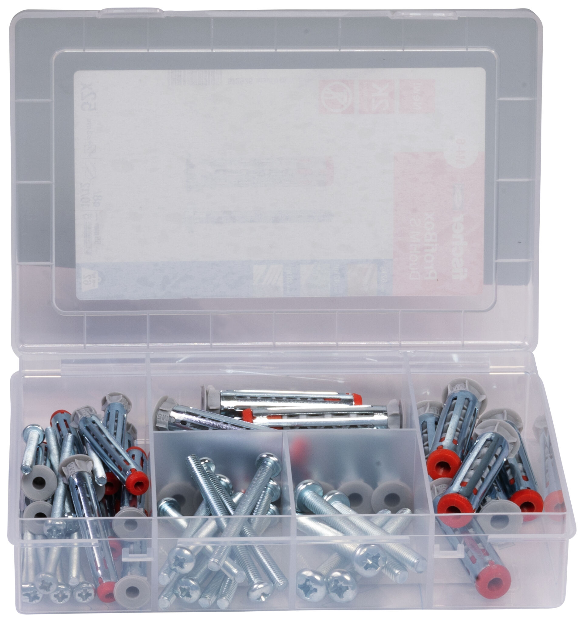 Product Picture: "Profi-Box - DuoHM con Tornillos (52 uds) - Maletín de tacos para placas de cartón yeso, incluye tornillos cabeza plana con engarce ponzi"