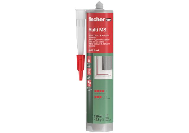 Verpackung: "fischer Dicht- und Bauklebstoff Multi MS schwarz 290 ml"
