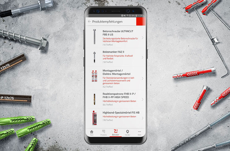 fischer professional App Interface Smartphone Darstellung